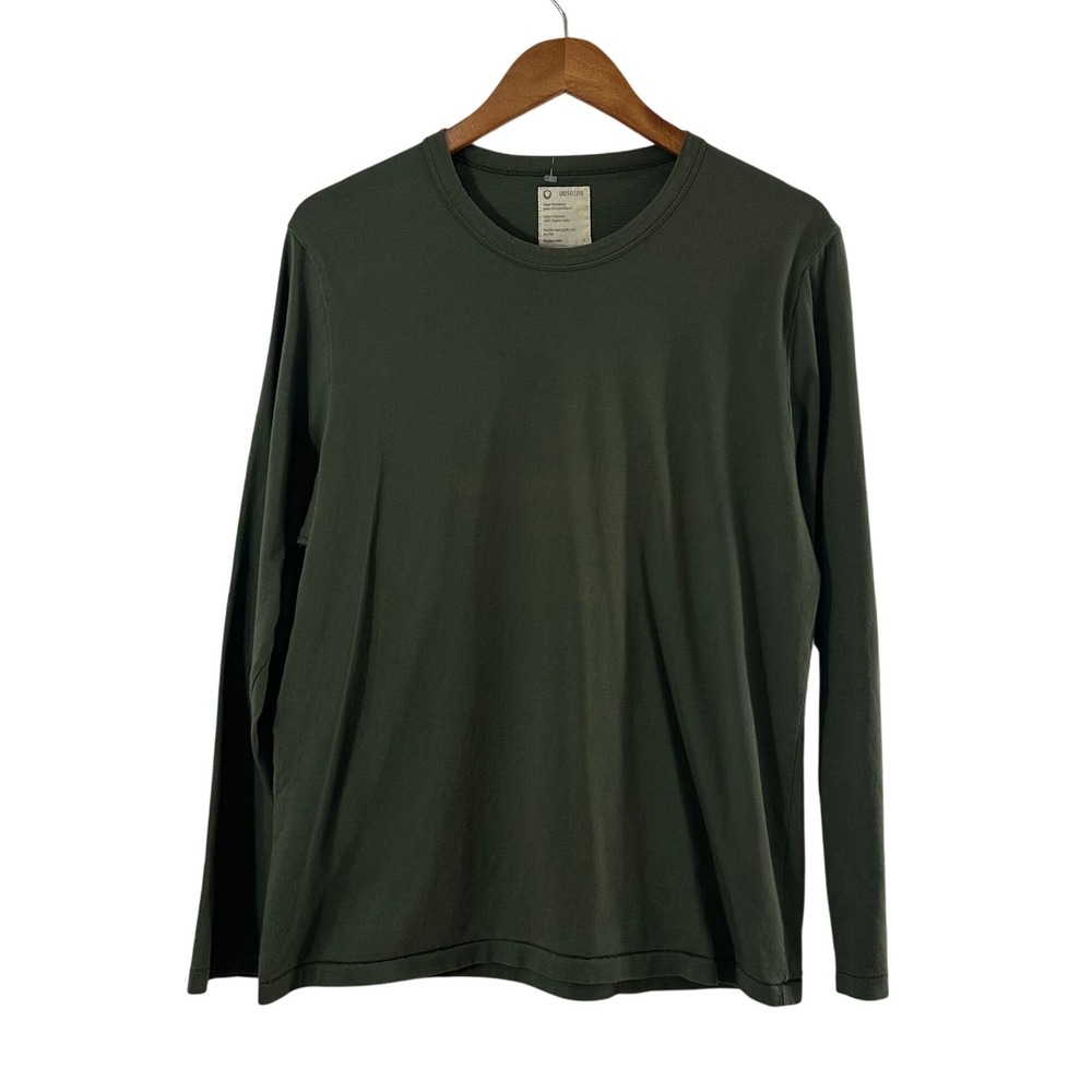 For Days Mens 100% Organic Cotton Long Sleeve Crew‎ Neck Tee Olive Green Large